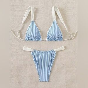 SHEIN Blue and White Striped Bikini